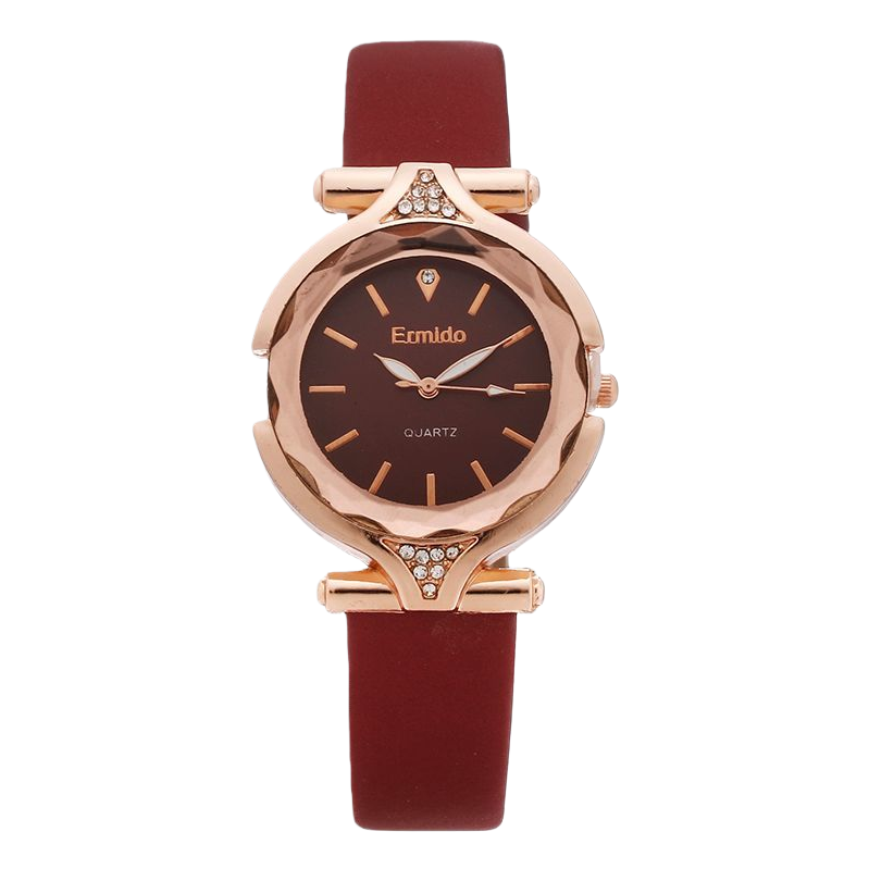 This rose gold case and red strap ladies' watch features a fashionable, light luxury and simple design Item Picture