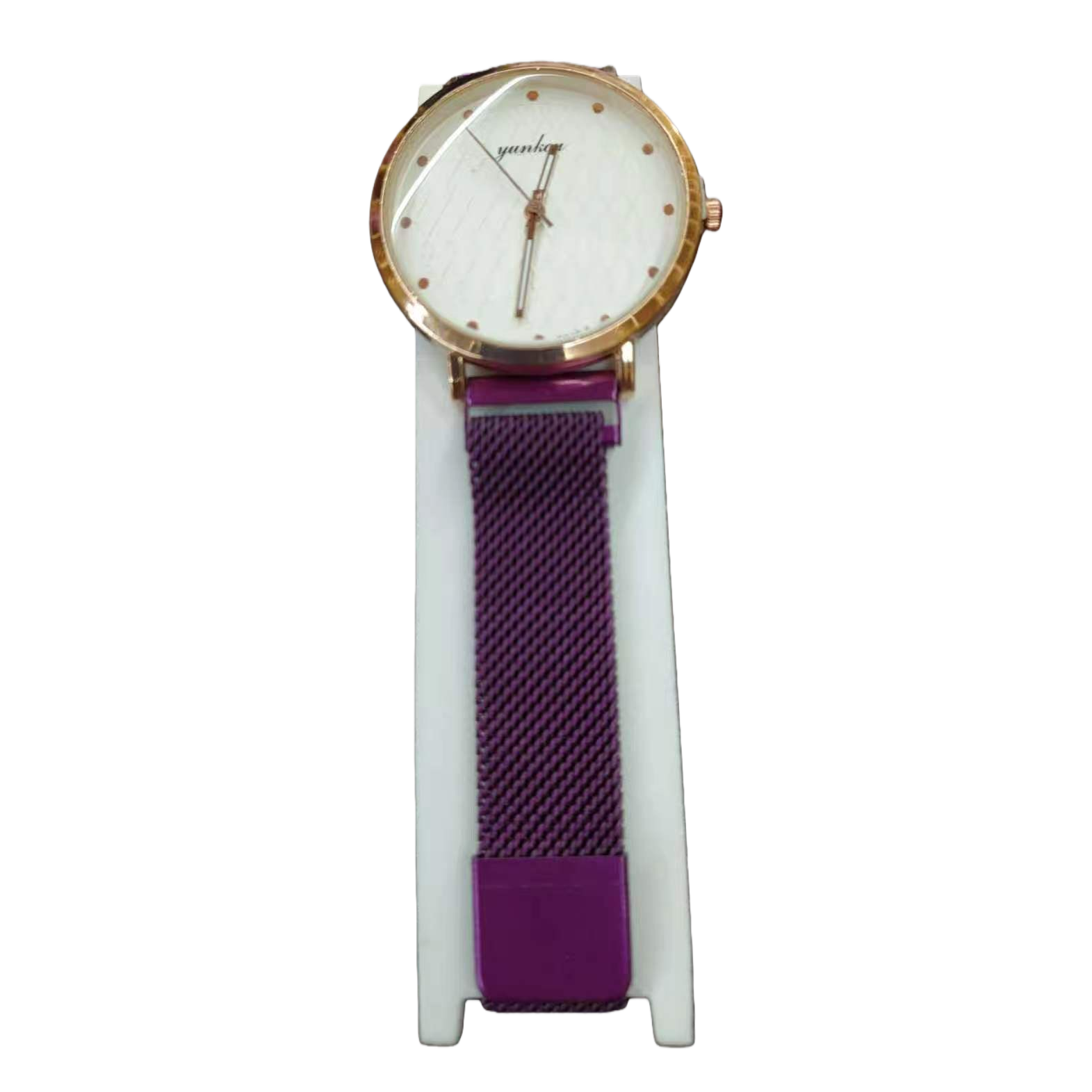 A fashionable and simple quartz women's watch with a purple strap and a leather strap Item Picture