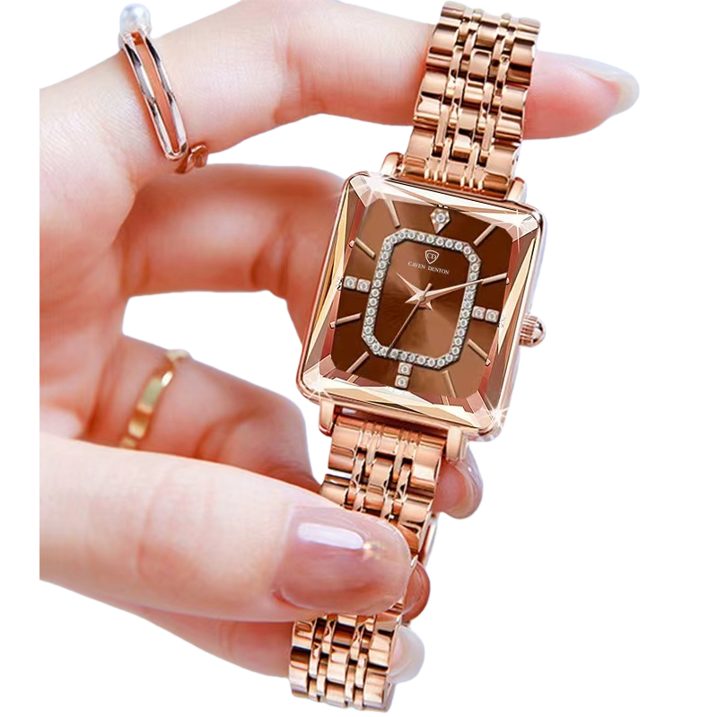 Rose gold square quartz watch for ladies, simple and fashionable Item Picture