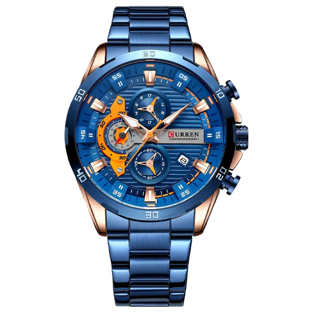 Blue dial chronograph men's mechanical wristwatch with luminous hands and waterproof sports watch Item Picture