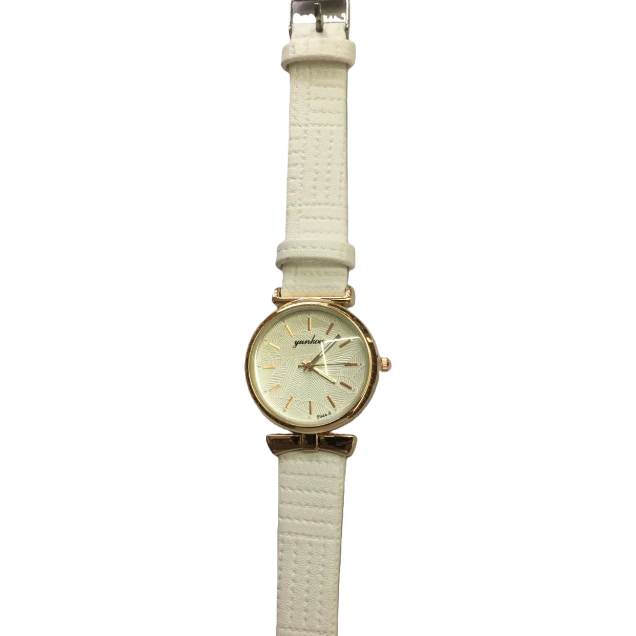 The white strap and golden case quartz watch for women features a simple, fashionable and light luxury style Item Picture