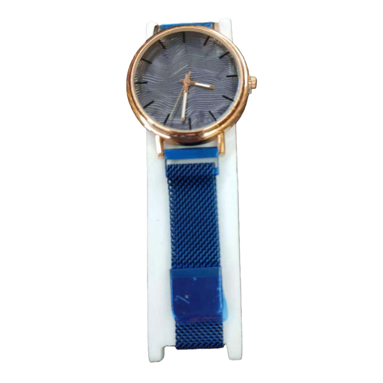 A men's quartz watch with a golden case and a blue strap is simple, fashionable and suitable for business and casual use Item Picture