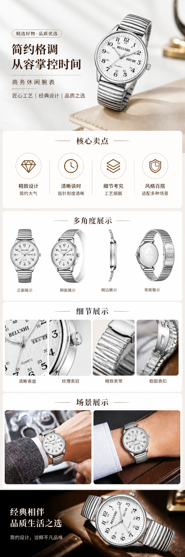 银色金属表带手表 佩戴于手腕上详情1