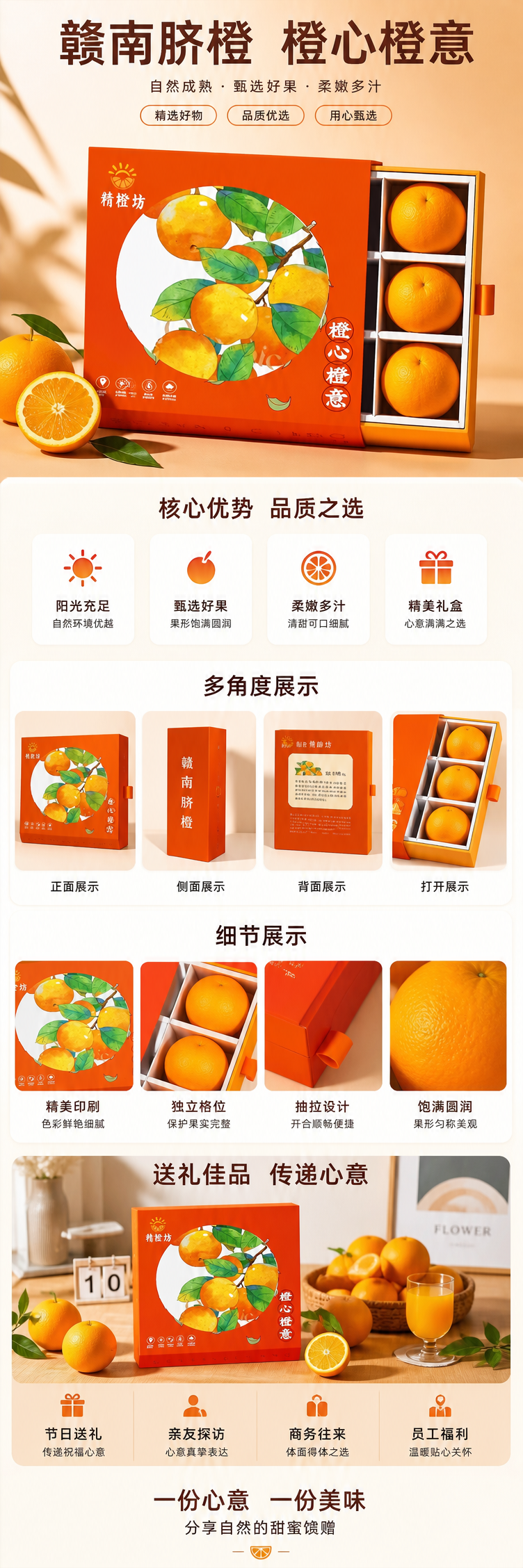 橙色礼盒包装赣南脐橙新鲜现摘当季水果顺丰包邮 pic 1