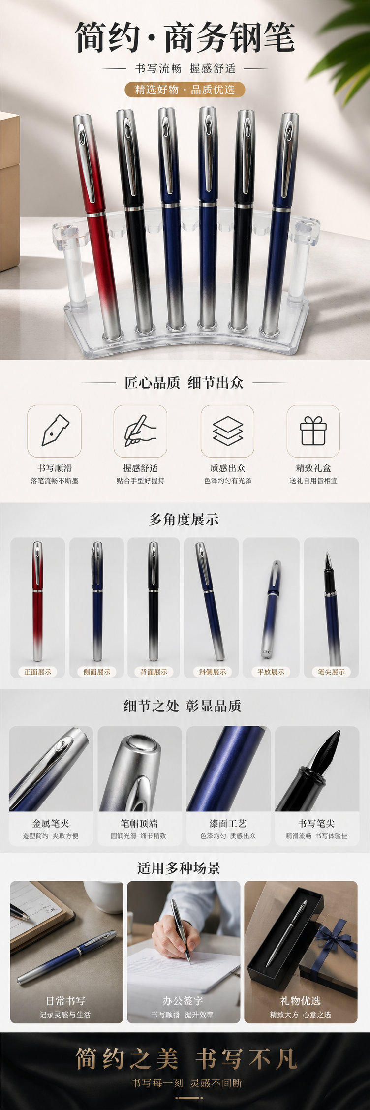 五支渐变色金属质感签字笔套装详情1