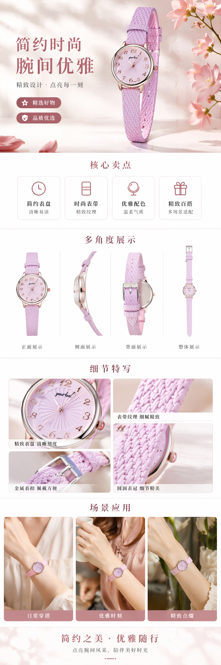 粉色表带手表女款石英表简约时尚轻奢腕表 pic 1