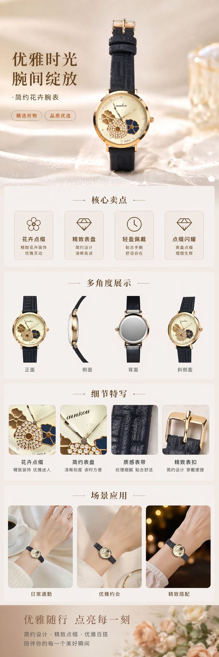 金色表壳搭配黑色精钢表带石英腕表商务通勤 pic 1
