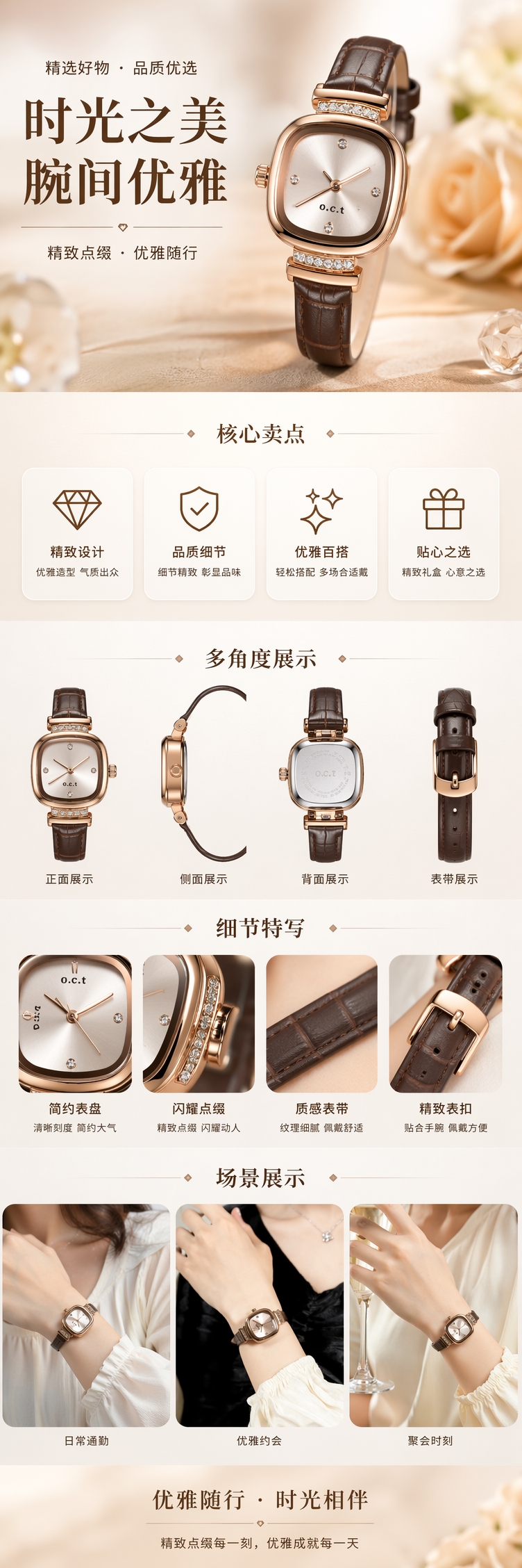 金色表壳手表男款简约商务石英表真皮表带 pic 1