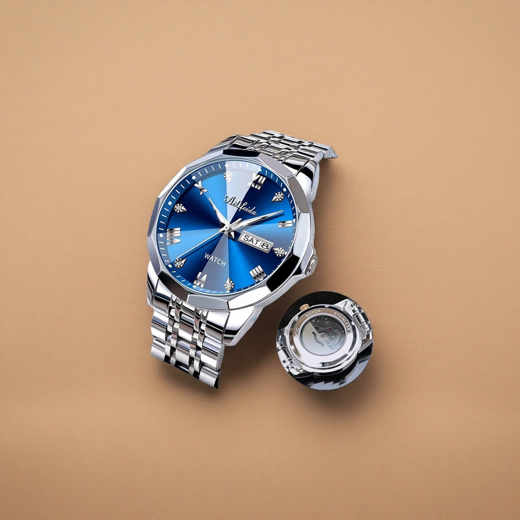 لوحة زرقاء معدنية فضية ساعة سيدة كوارتينغ Specification image