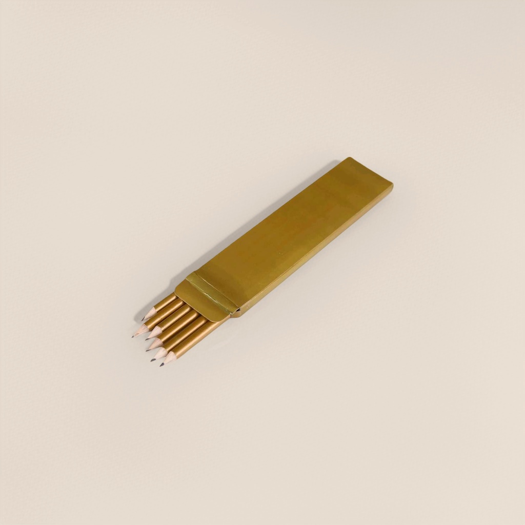 金色铅笔盒装四支简约学生文具书写工具