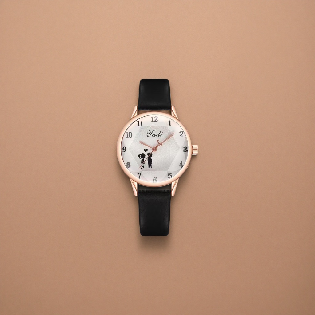 الورود الذهبية اللون الأسود مع ساعة الكوارتز Specification image