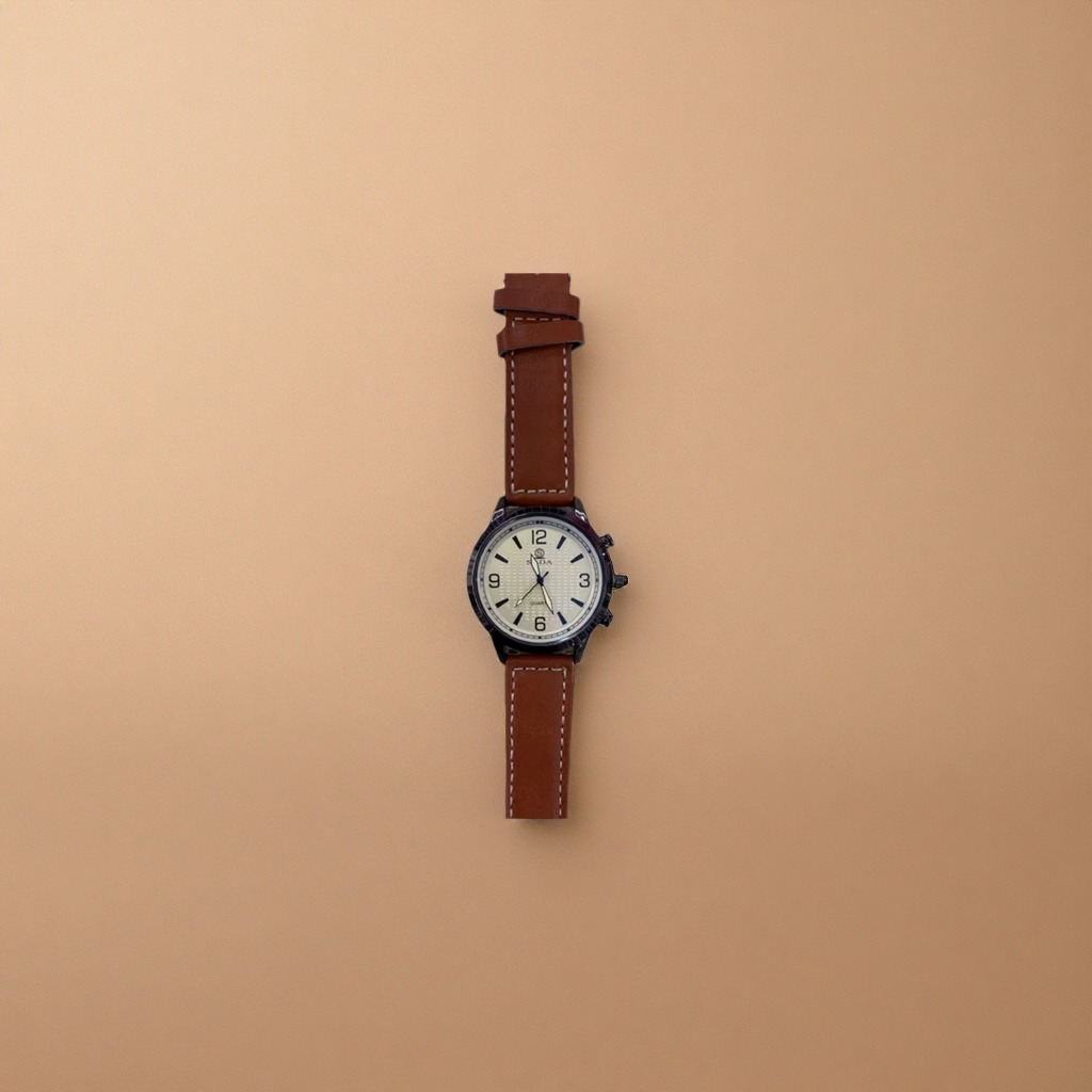 A simple business and casual men's mechanical watch with a brown genuine leather strap details Picture