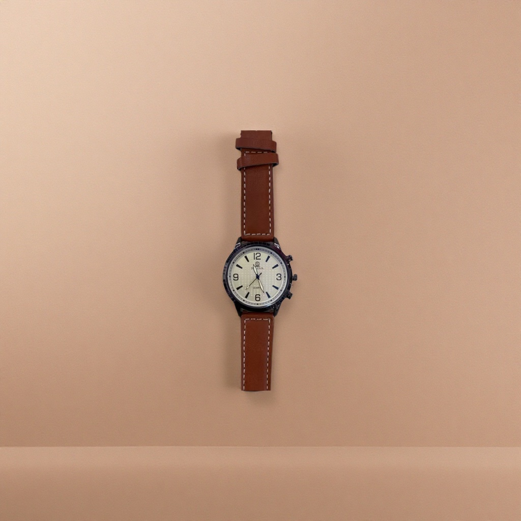 A simple business and casual men's mechanical watch with a brown genuine leather strap