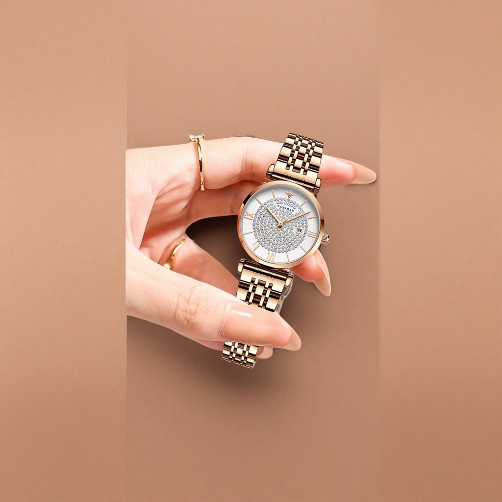 ساعة الورد الذهبية مع ساعة يد السيدة Specification image