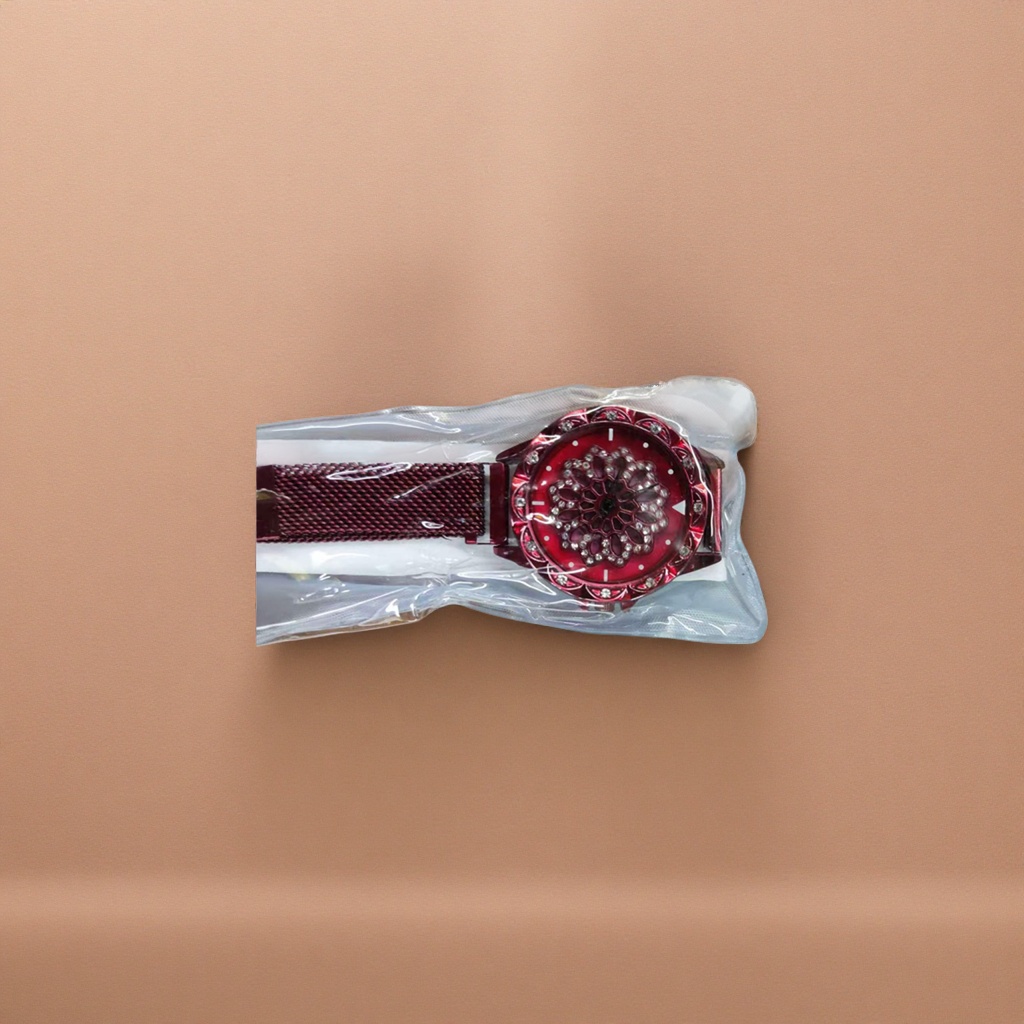Red diamond-encrusted ladies' watch, fashionable, light luxury, simple and versatile quartz watch