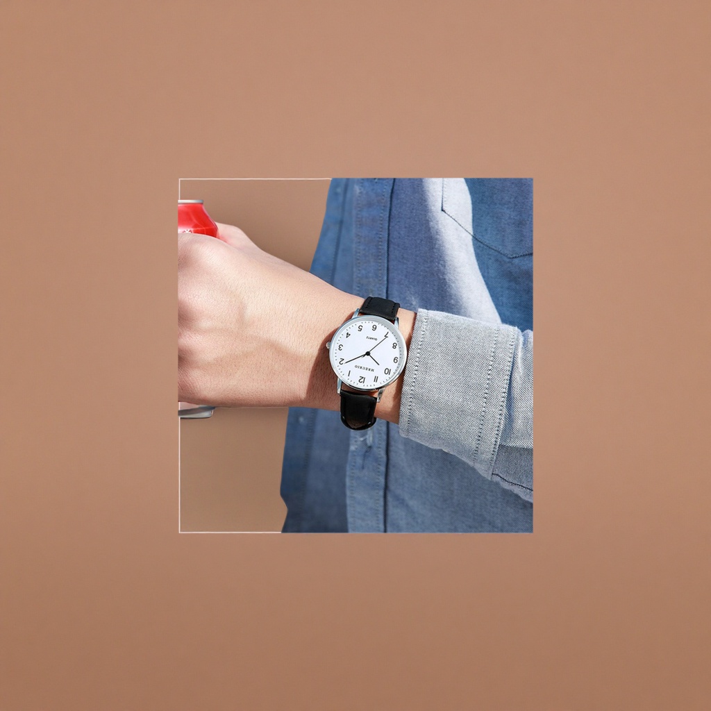 The quartz watch with a white dial and black leather strap is versatile for both business and casual occasions details Picture