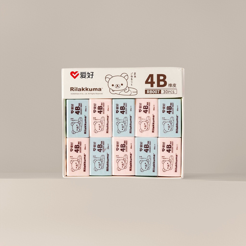 Rilakkuma粉色浅蓝相间4B橡皮盒30块卡通熊图案