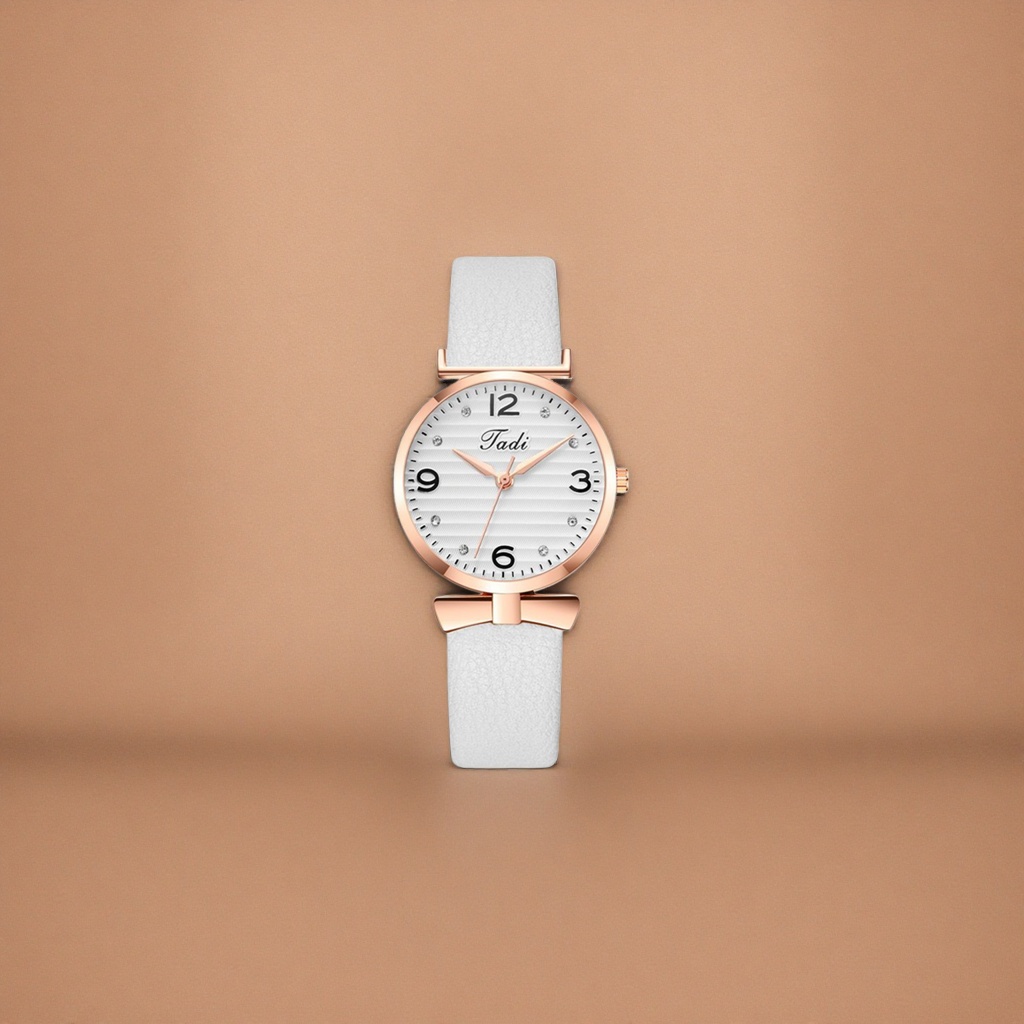 الساعة البيضاء مع قشرة ذهبية وردة سيدة كوارتينغ Specification image