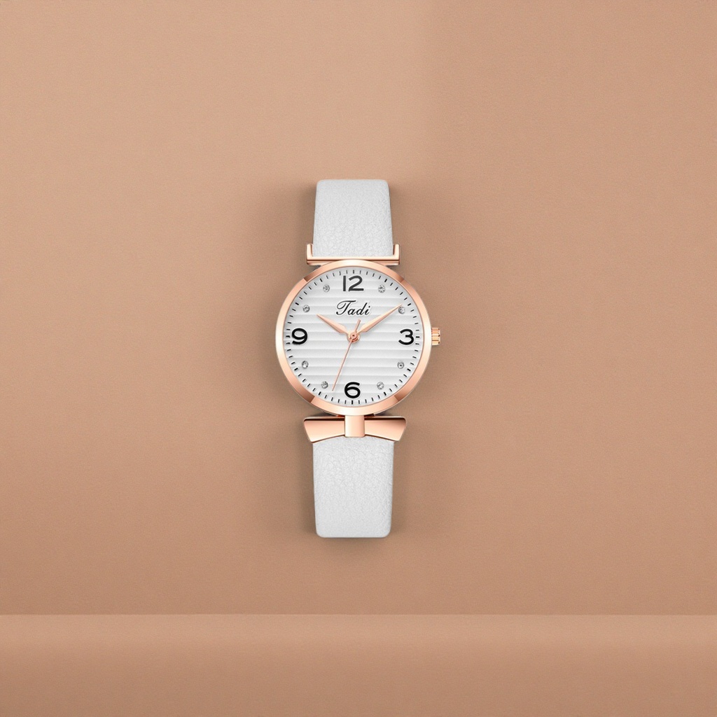 Ladies' quartz watch with a white strap and rose gold case