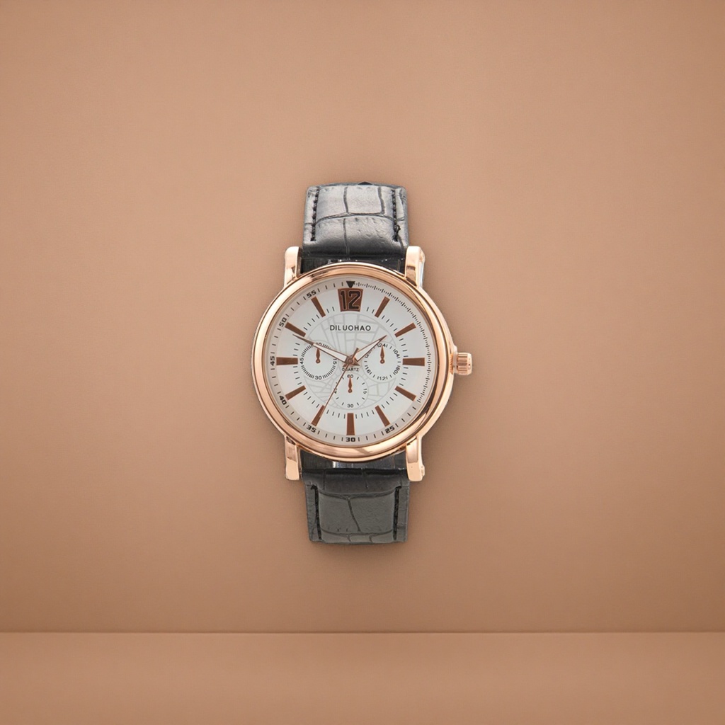القشرة الذهبية الوردية ذات الجلد الأسود مع ساعة سيدة Specification image
