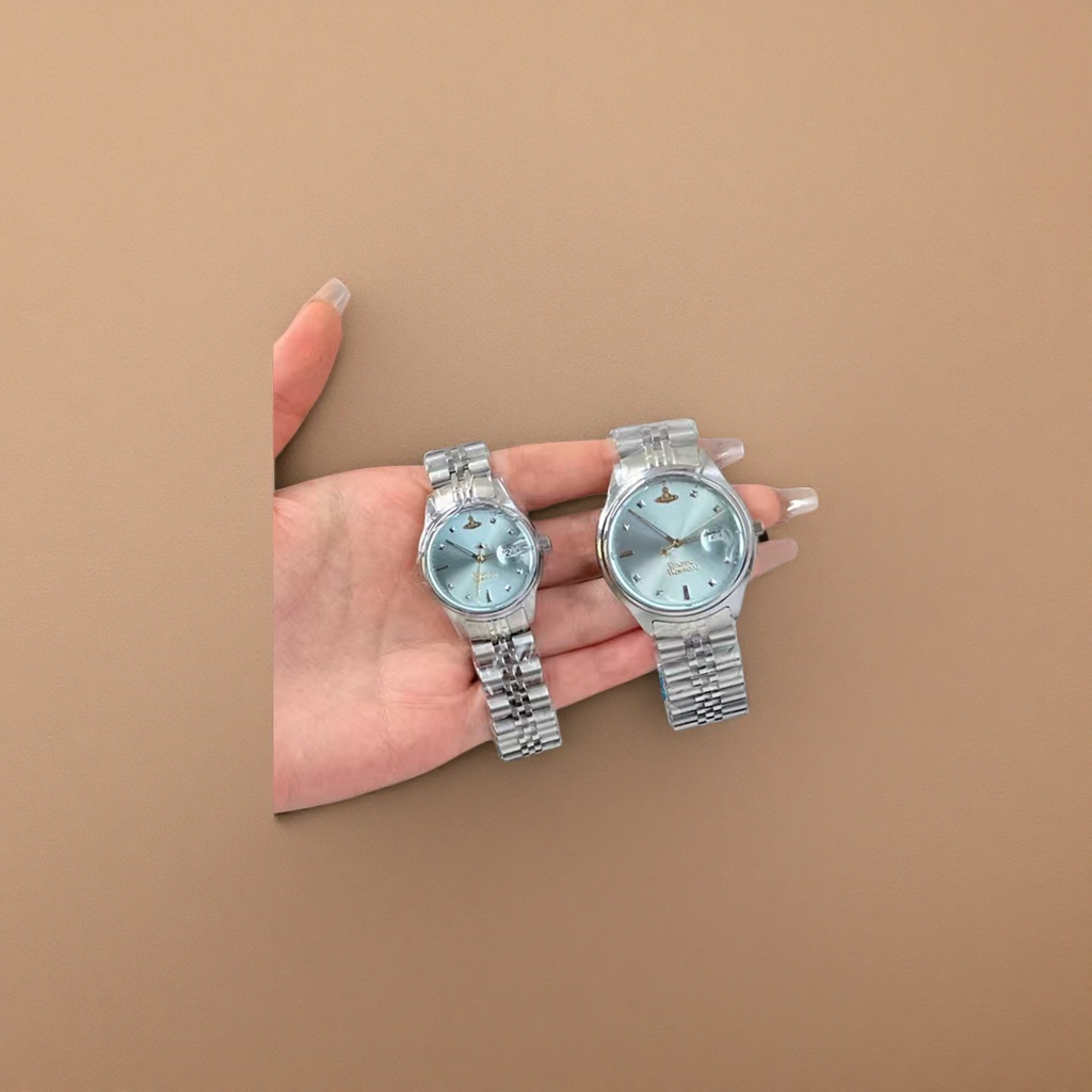 Silver watch set, unisex stainless steel strap, fashionable, business and casual Specification image