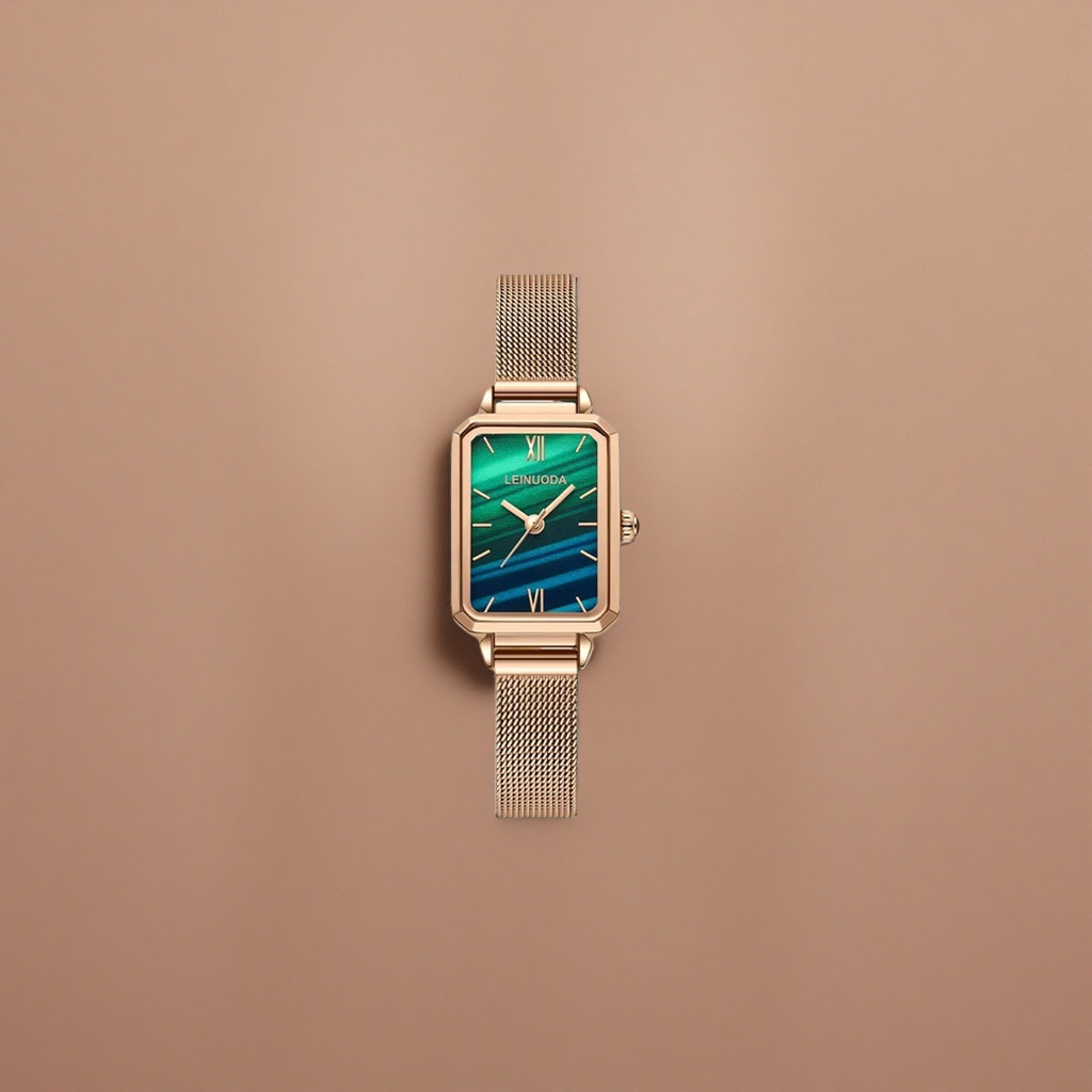 A rose gold case, strap and green glaze dial watch Specification image