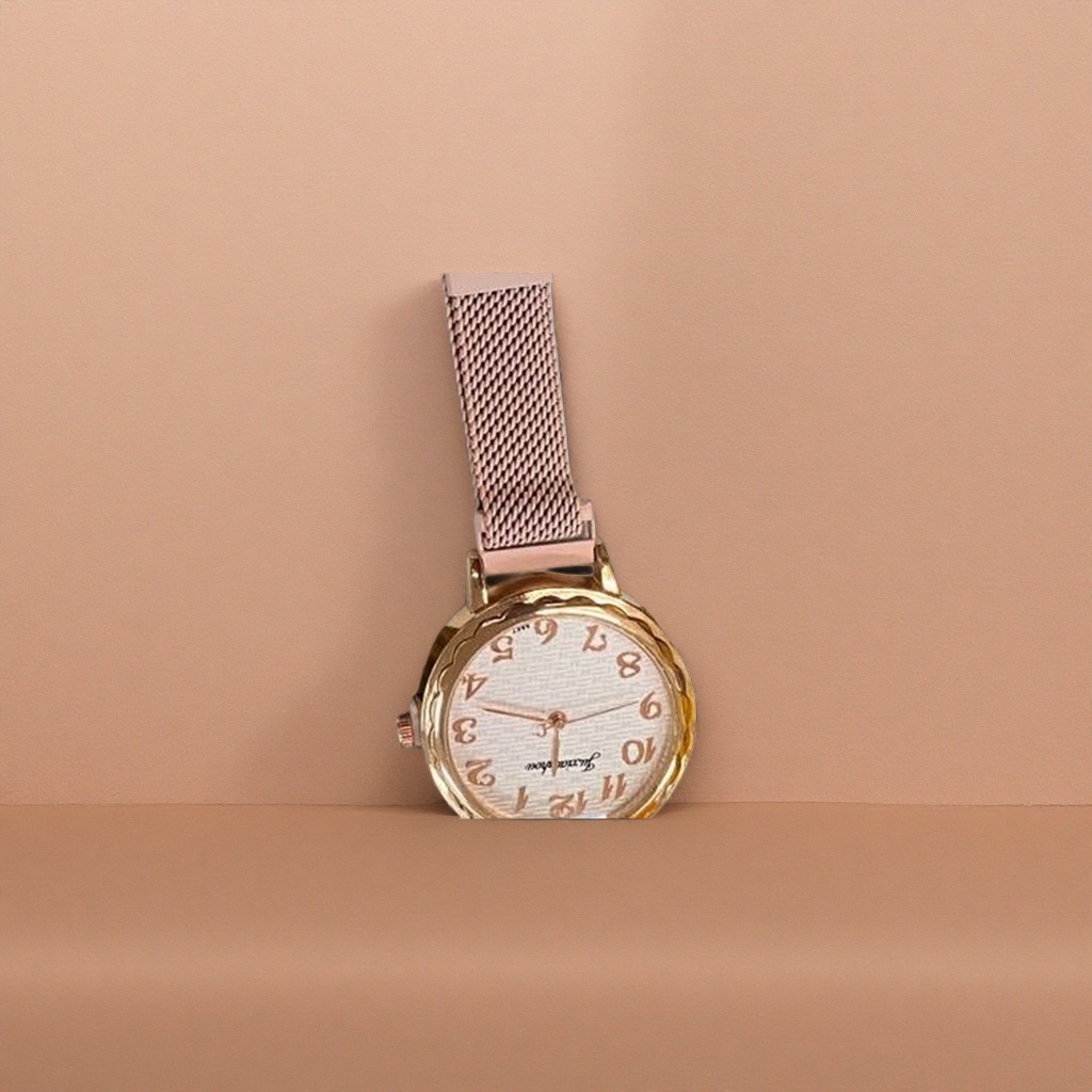 Pink metal strap quartz watch for women, simple and fashionable, versatile and light luxury style