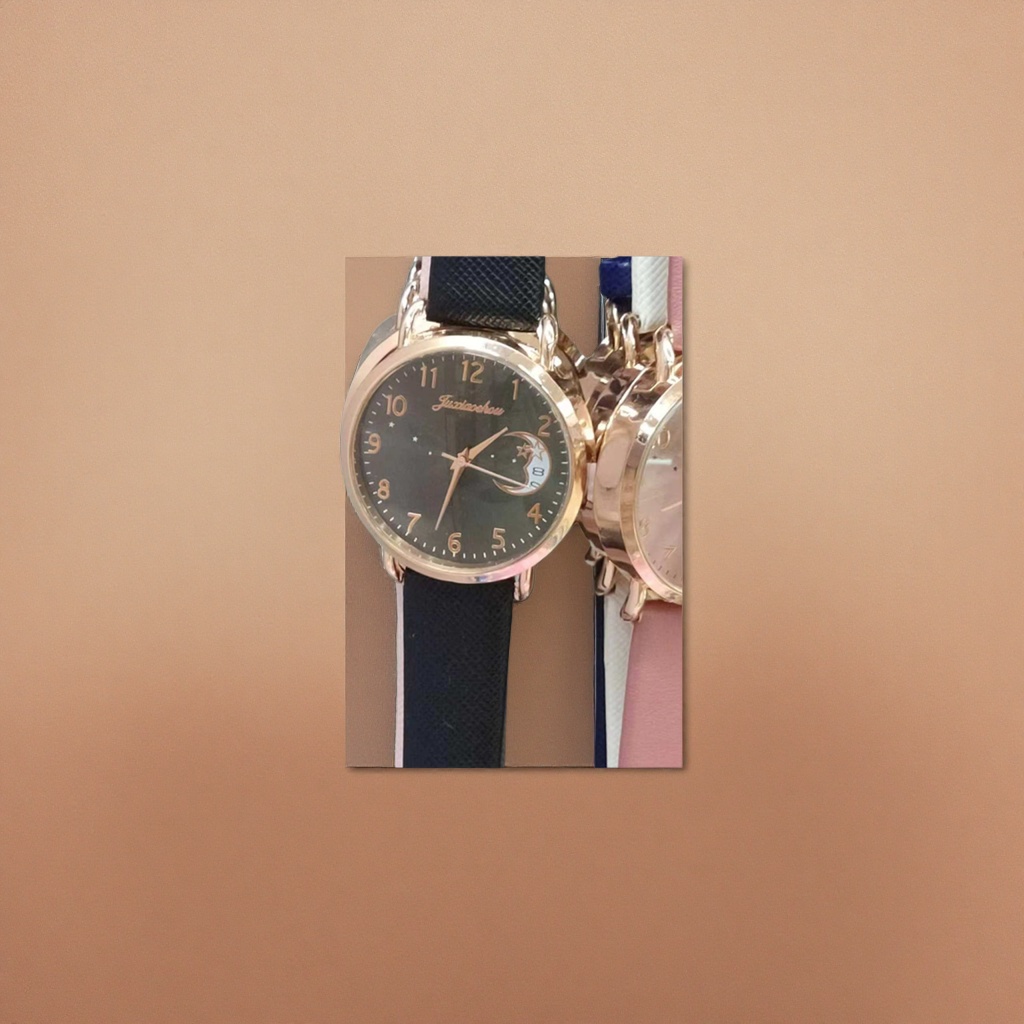 Gold case, black strap, men's quartz watch, simple business, waterproof Specification image