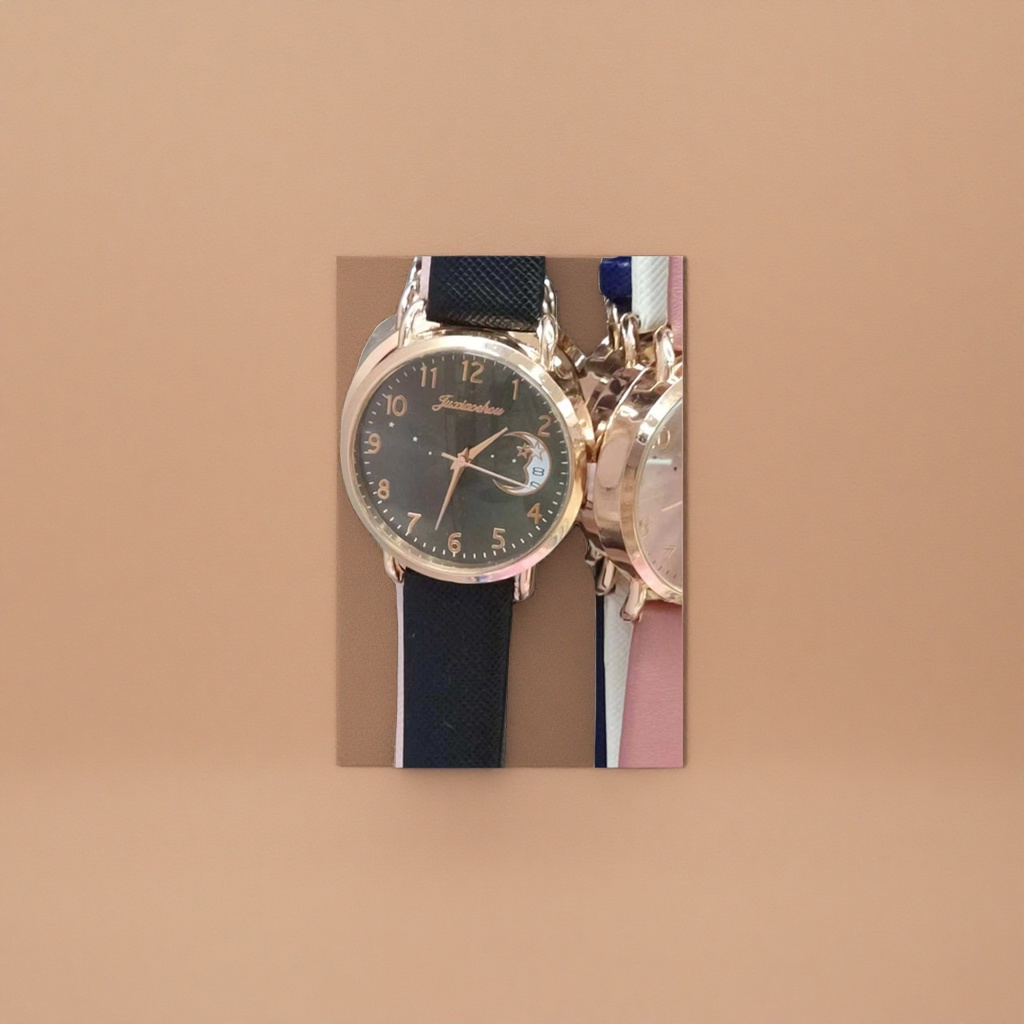 Gold case, black strap, men's quartz watch, simple business, waterproof details Picture