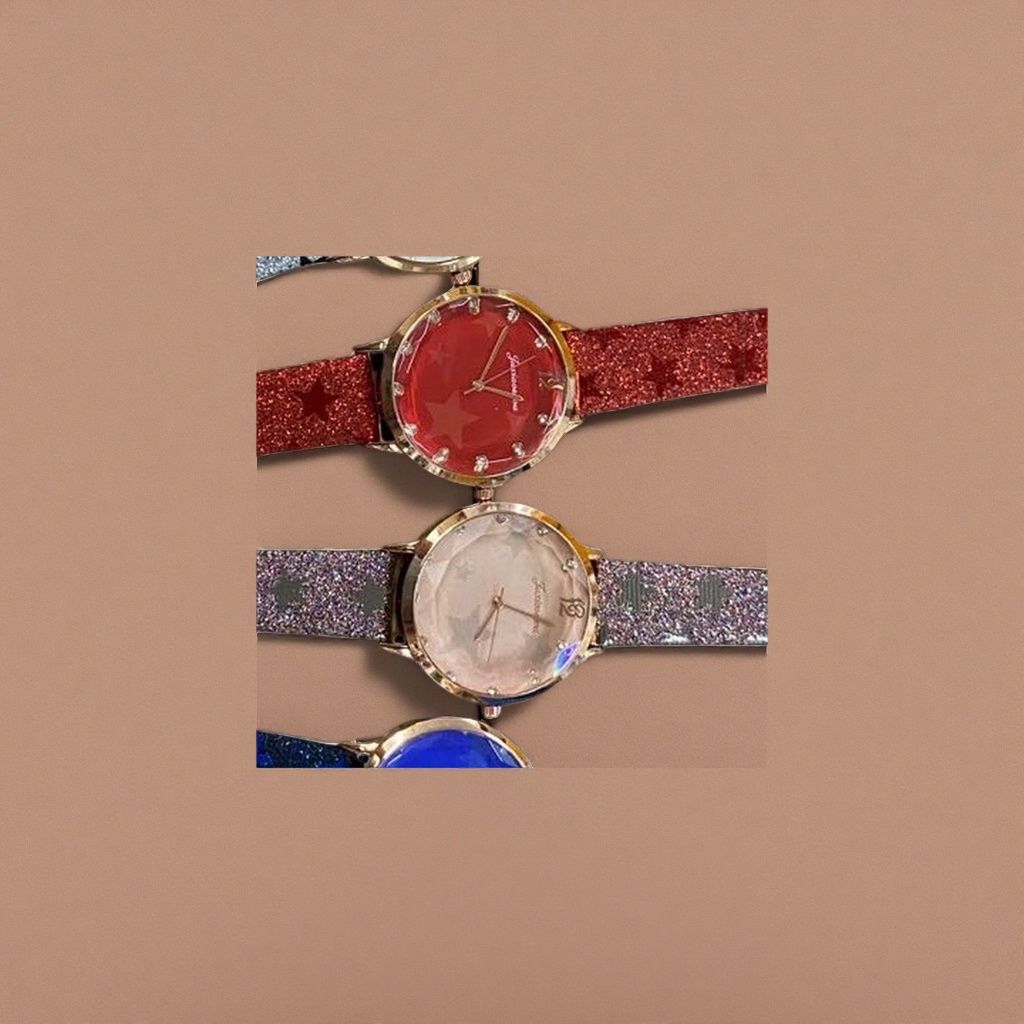 Ladies' quartz watches with red, pink and blue dials are fashionable and simple, available in three colors Specification image