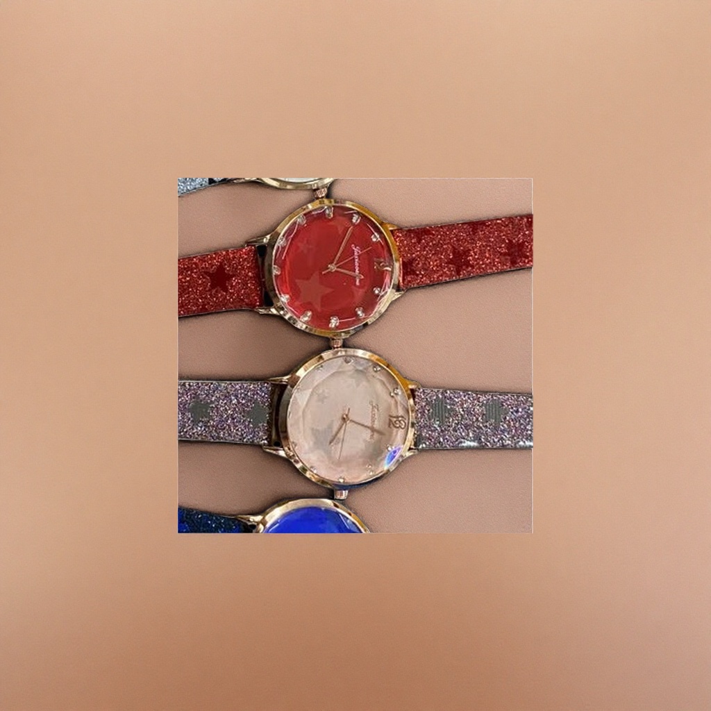 Ladies' quartz watches with red, pink and blue dials are fashionable and simple, available in three colors details Picture
