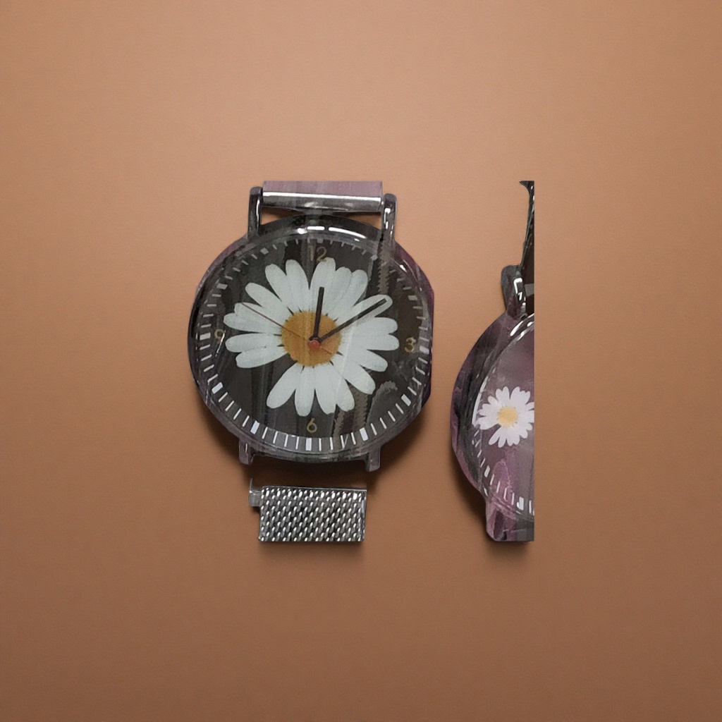 The black dial Daisy pattern ladies' quartz watch is fashionable, simple and versatile Specification image