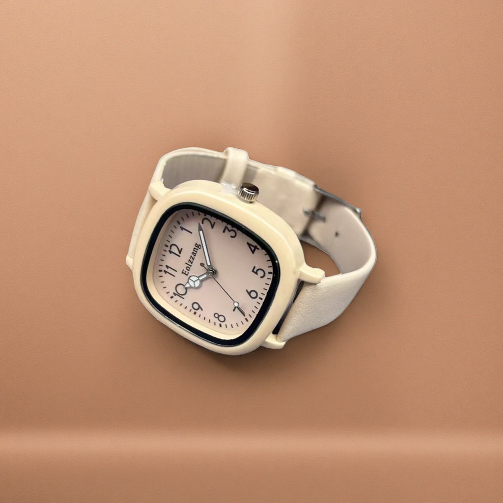 Beige square simple ladies' watch, fashionable and versatile quartz watch