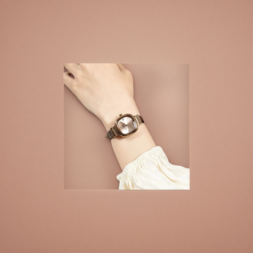 The golden square watch is a fashionable and simple wristwatch suitable for both women and men to wear on the wrist Specification image