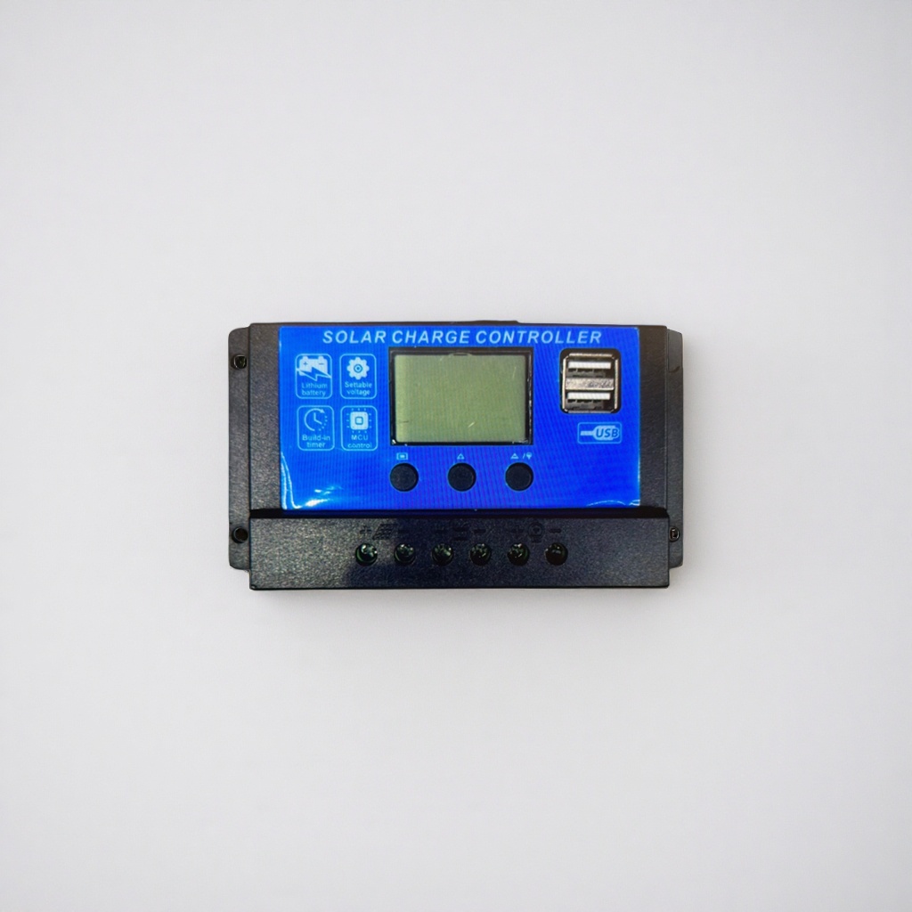 The blue solar charging controller features intelligent charging and discharging protection, reverse connection and overload prevention, and is compatible with 12V and 24V Application Scenario