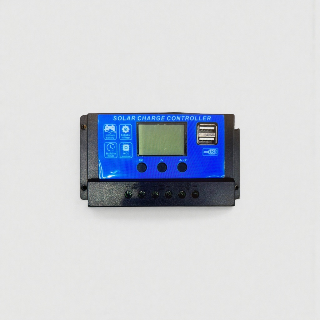 The blue solar charging controller features intelligent charging and discharging protection, reverse connection and overload prevention, and is compatible with 12V and 24V details Picture