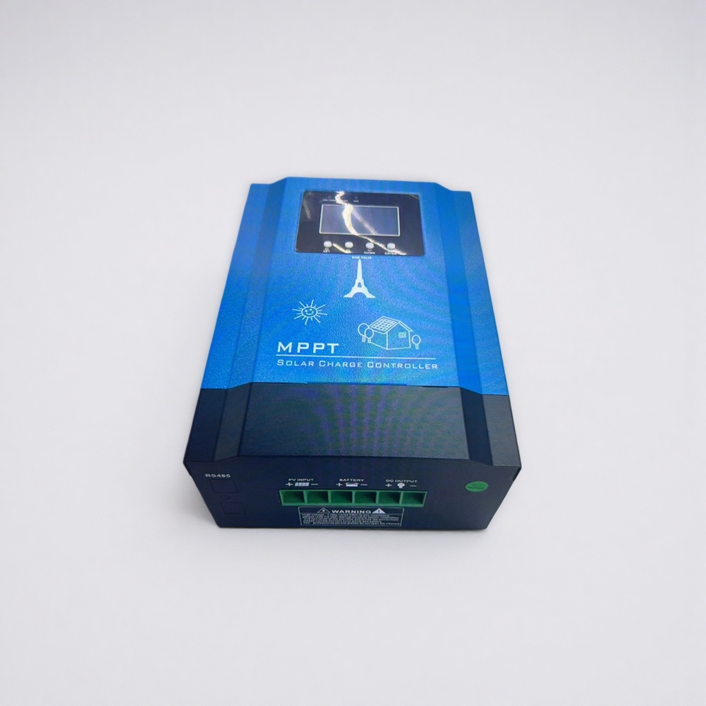 The blue solar charging controller with a waterproof housing is specially designed for outdoor photovoltaic systems and features dual voltages of 12V and 24V details Picture