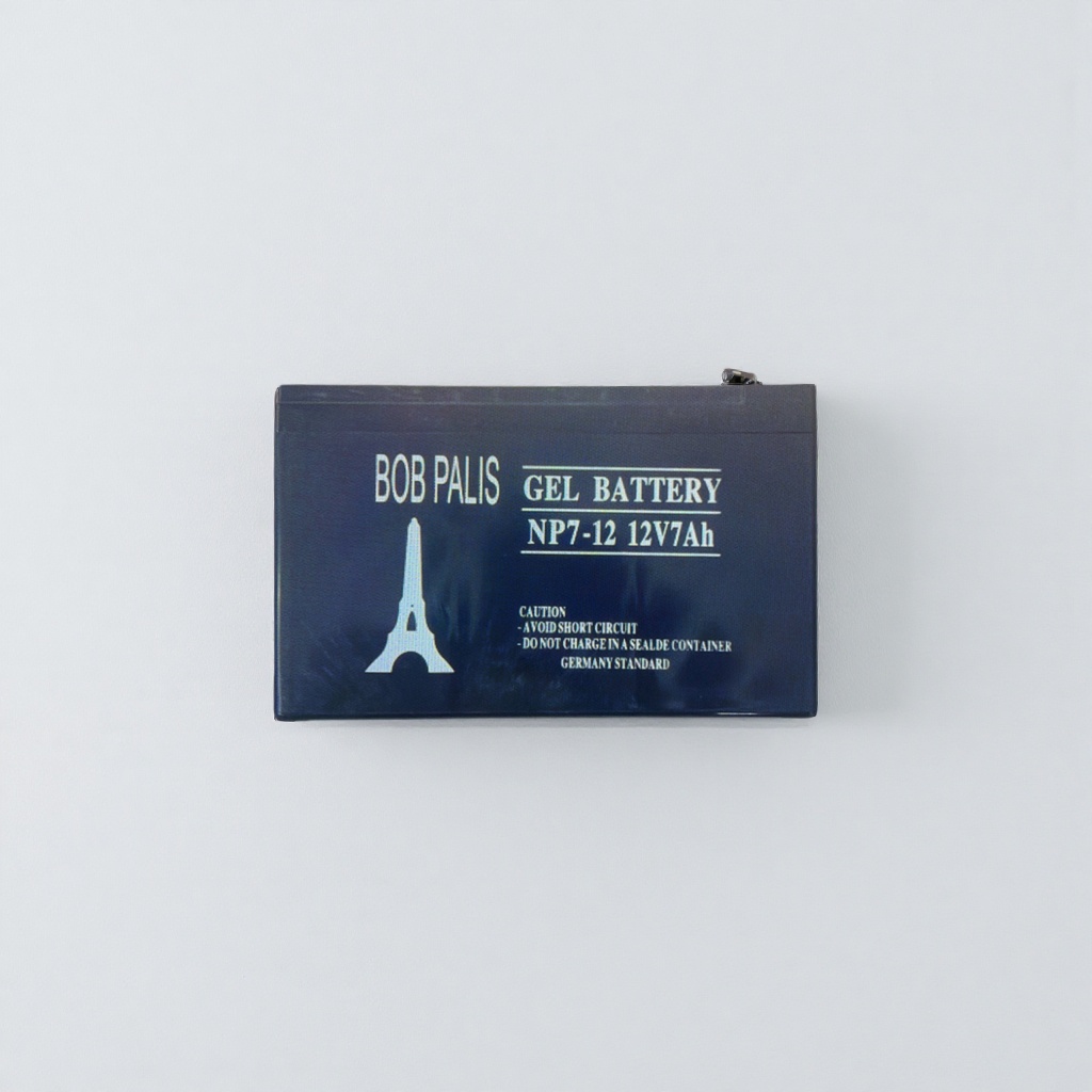 Black BOB PALIS GEL battery NP7-12 12V7Ah with white printed Eiffel Tower pattern Application Scenario