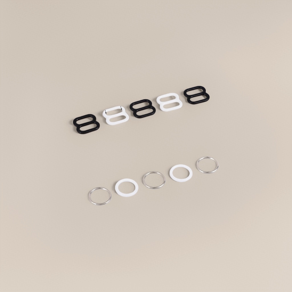 Black and white figure-eight metal fasteners, silver and white circular ring accessories Application Scenario