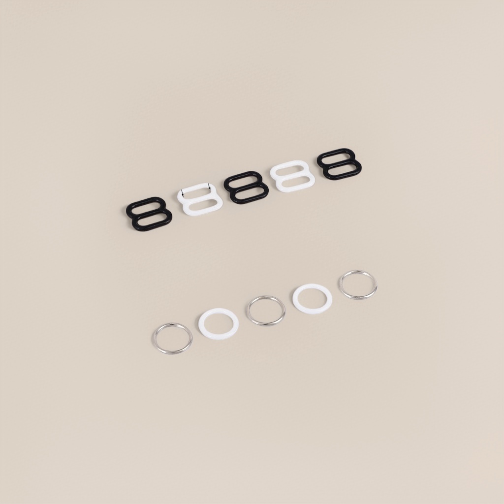 Black and white figure-eight metal fasteners, silver and white circular ring accessories Specification image