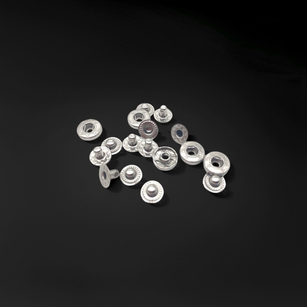 Silver metal snap fasteners are universal for clothing accessories and hardware parts