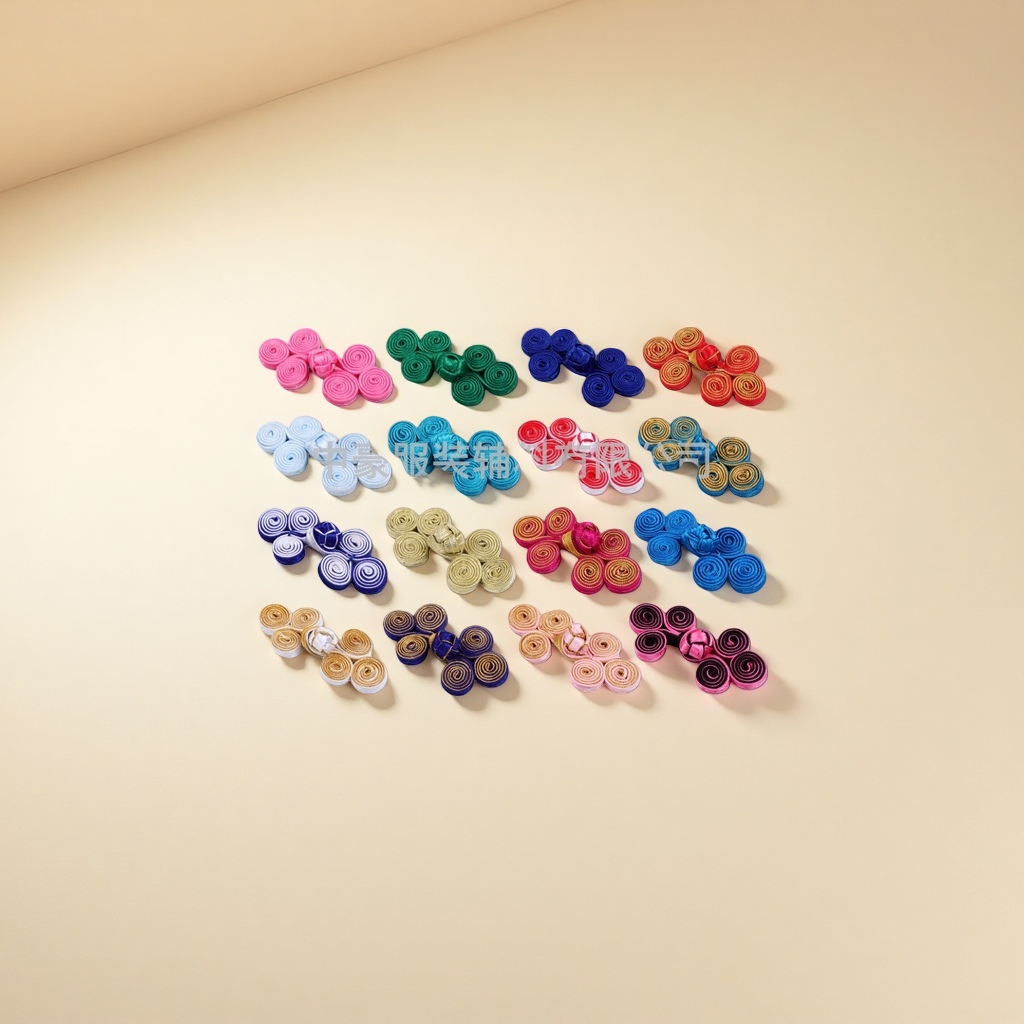 Colorful three-wheel disc buckle, a traditional Chinese clothing accessory, hand-woven disc flower buckle details Picture