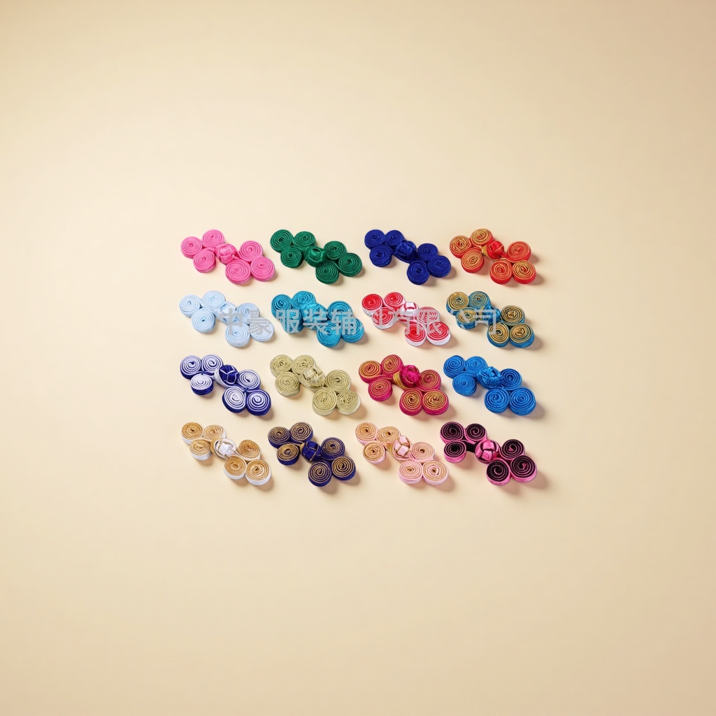 Colorful three-wheel disc buckle, a traditional Chinese clothing accessory, hand-woven disc flower buckle Specification image