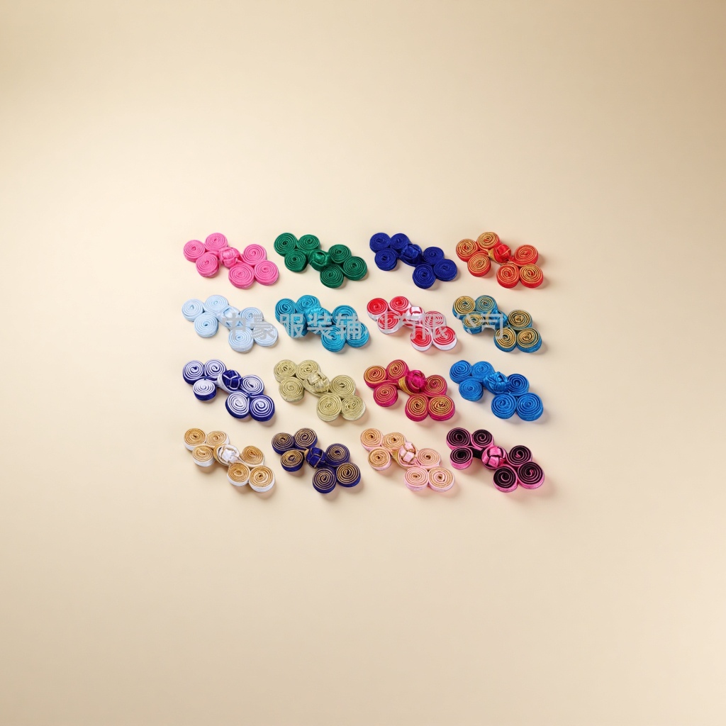 Colorful three-wheel disc buckle, a traditional Chinese clothing accessory, hand-woven disc flower buckle Application Scenario