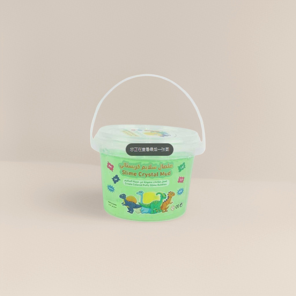 绿色塑料桶装史莱姆泥 恐龙图案桶身 Slime Crystal Mud