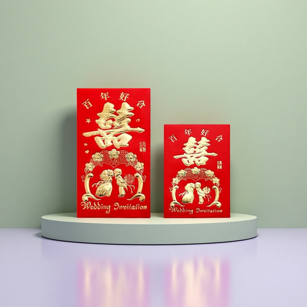 红色喜帖 结婚请柬 传统中式婚礼邀请函 红色烫金加厚