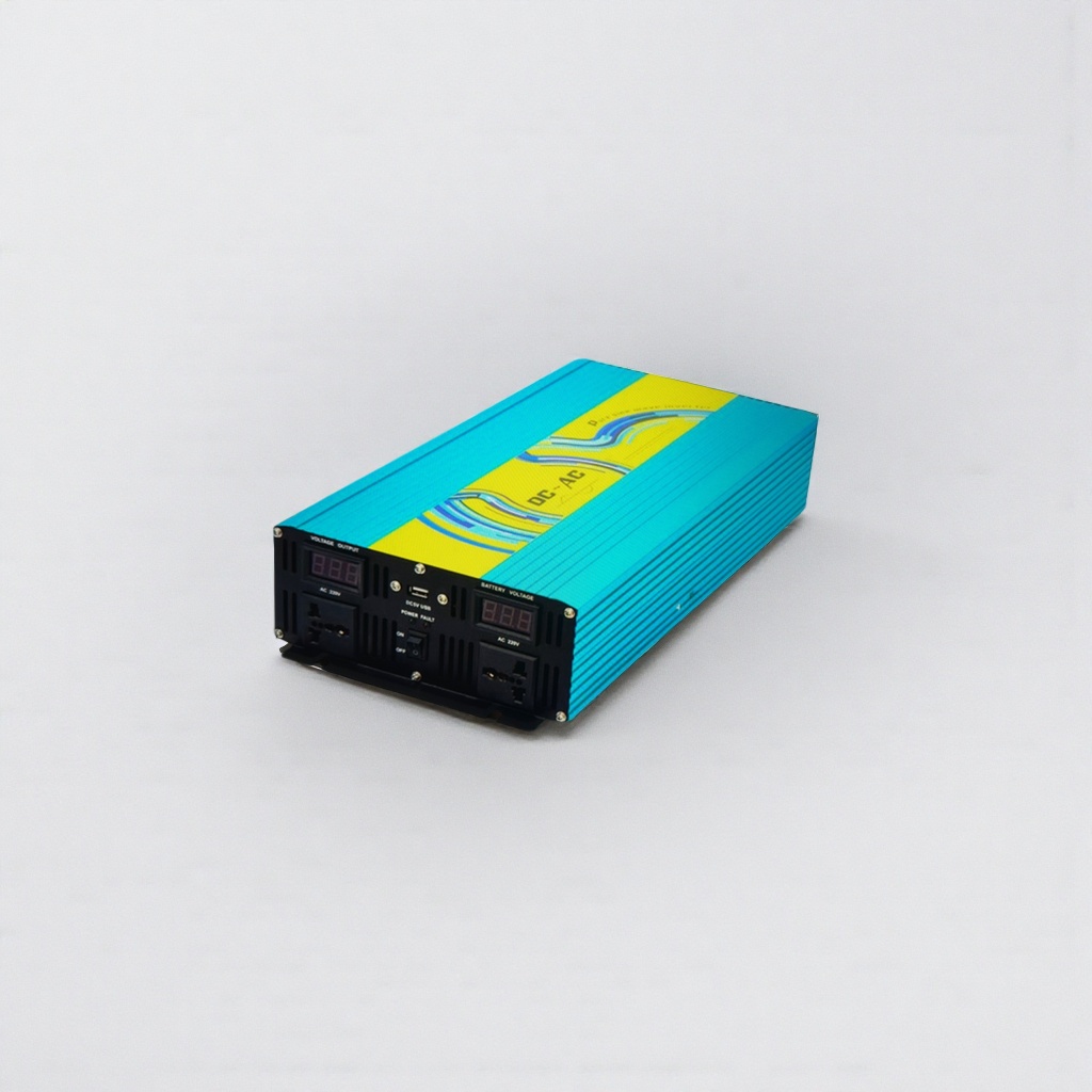 Blue and yellow alternating car inverter, 12V to 220V DC to AC power converter