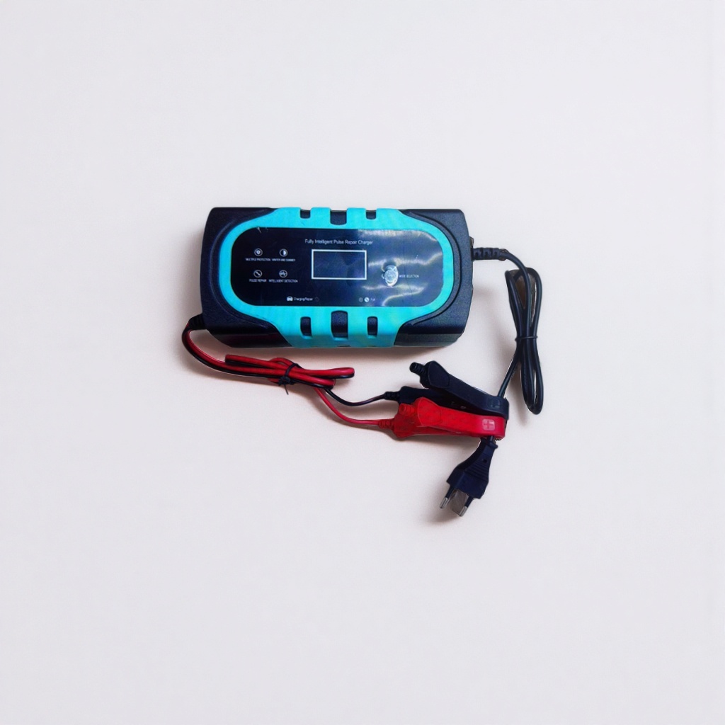 Blue and black alternating intelligent pulse repair charger with red and black clip power plug Application Scenario