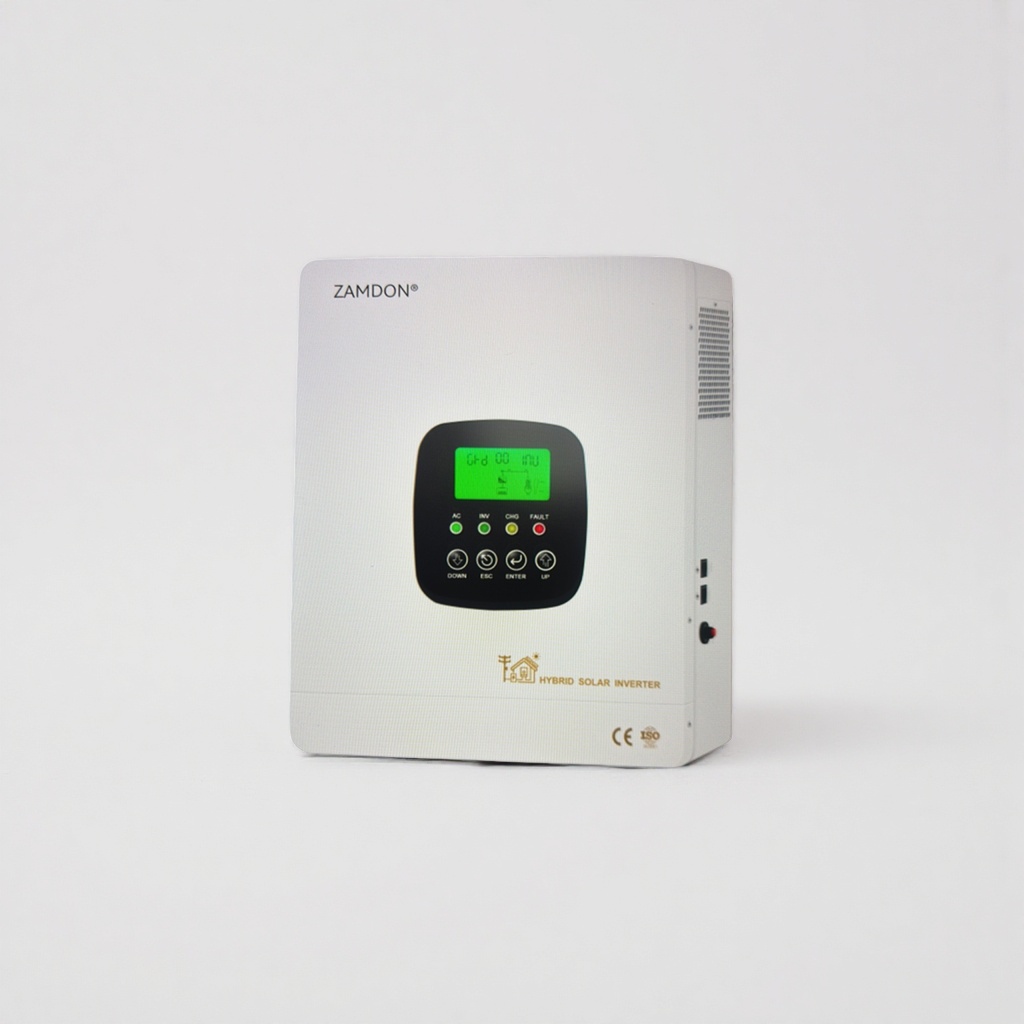 ZAMDON white hybrid solar inverter with green display, four function indicator lights and four buttons Application Scenario