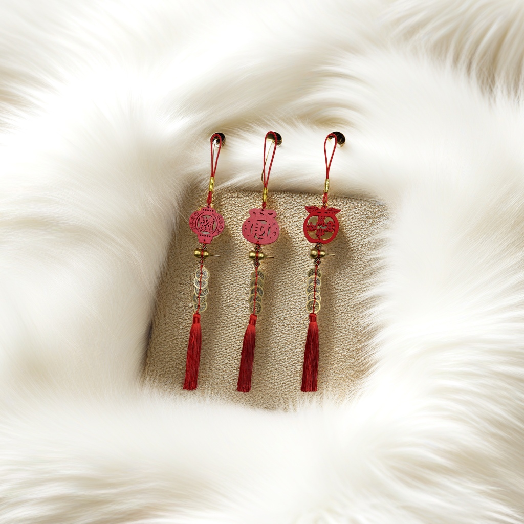 Red three-piece set of hanging decorations for home, living room and car New Year festive decor Specification image